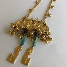 Vintage Accessories Nyc Egyptian Revival Necklace. Marked Accessories Nyc. Gold Hanging Disks. Beautiful Egyptian Revival Necklace! Egyptian Revival, Jewelry Vintage, Vintage Accessories, Blue Gold, Vintage Gold, Womens Jewelry Necklace, Vintage Ladies, Vintage Jewelry, Color Blue