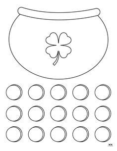 a pot with four leaf clovers on it and several circles around the pot to be colored