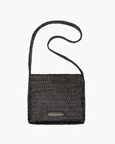 Lil Koko Black Eric Javits Spring Handwoven Crossbody Shoulder Bag, Intrecciato Weave Crochet Shoulder Bag For Vacation, Black Woven Straw Crossbody Bag, Straw Bags With Intrecciato Weave For Spring, Summer Crossbody Straw Bag With Woven Leather, Everyday Use Crossbody Shoulder Bag With Open Weave, Summer Woven Leather Crossbody Shoulder Bag, Summer Straw Shoulder Bag With Intrecciato Weave, Black Beach Bag With Intrecciato Weave