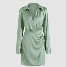 Nwt Size Small Tried On Once And Didn't Fit; Can't Return So Selling Here! Cider Dresses, Satin Shirt Dress, Dirty Martini, Mini Cami Dress, Green Mini Dress, Satin Shirt, Pattern Sweater, Satin Material, Long Sleeve Mini