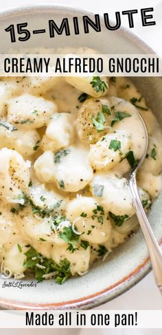 a bowl filled with creamy alfredo gnocchini