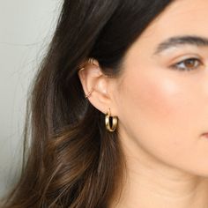 Dainty Hoop Earrings - 10K Solid Gold - 2 Classic Gold Plated Ear Cuff, Classic Everyday Ear Climbers With Matching Earrings, Classic Gold Hoop Ear Cuff, Classic 14k Gold Stackable Earrings, 14k Yellow Gold Hoop Ear Cuff, Minimalist Tarnish Resistant Ear Climbers, Classic Everyday Ear Cuff, Classic Everyday Single Ear Cuff, Minimalist Tarnish-resistant Ear Climbers