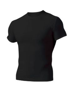 Adult Polyester Spandex Short Sleeve Compression T-Shirt - BLACK - XS | A4 Adult Polyester Spandex Short Sleeve Compression T-Shirt in Black Size XS Black Compression Shirt Men Aesthetic, Basic Breathable Crew Neck T-shirt, Moisture-wicking Short Sleeve T-shirt, Basic Solid T-shirt With Snug Fit, Fitted Short Sleeve Sports T-shirt, Moisture-wicking Snug Fit Short Sleeve T-shirt, Solid Color Snug Fit Crew Neck T-shirt, Fitted T-shirt For Workout, Black High Stretch Crew Neck T-shirt