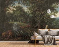 a living room with a large painting on the wall