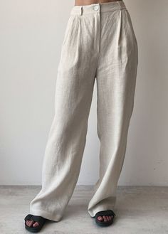 Classic wide-leg linen pants - relaxed fit, pleated. End of season SALE - Summer collection 30% OFF ✈ free worldwide shipping It is comfortable trousers, both fashionable and casual. Handmade linen pants are a must-have for your summer, perfect for a day of meetings or outdoor activities. Linen makes the best micro-climate of the skin, is breathable, and absorbs moisture and perspiration. ■ color: light beige available in blue ■ material: 100% linen ■ style: - wide leg - high waist - pleated - s Ankle-length Linen Wide Leg Pants, Elegant Non-stretch Linen Pants, Flax Wide Leg Relaxed Fit Pants, Chic Solid Linen Wide Leg Pants, Chic Solid Color Linen Wide Leg Pants, Non-stretch Linen Wide Leg Ankle-length Pants, Non-stretch Linen Wide Leg Pants For Spring, Solid Color Linen Wide Leg Pants With Elastic Waistband, Chic Wide Leg Linen Pants