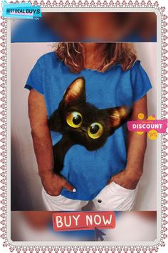 Women's T Shirt Tee White Yellow Blue Animal Cat Print Short Sleeve Daily Vacation Streetwear V Neck Regular Plus Size L Blue Cat Print Tops For Summer, Blue Cat Print Summer Tops, Blue Casual Top With Cat Print, Casual Blue Tops With Cat Print, Casual Blue Cat Print Top, Blue Casual T-shirt With Cat Print, Casual Blue T-shirt With Cat Print, Funny Cat Print Short Sleeve Tops, Blue Short Sleeve Top With Cat Print