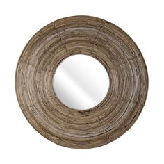 a round mirror made out of bamboo