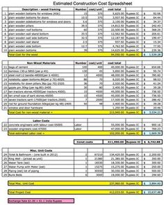 the spreadsheet for construction cost spreads