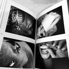 an open book with pictures of people and rings on it's pages, showing the inside page