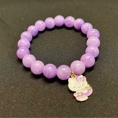 Beautiful 10mm Lavender Amethyst Bracelet With Hello Kitty Pendant. Will Fit Most Wrists (7 Inches). Casual Purple Hypoallergenic Jewelry, Lavender Casual Jewelry For Gifts, Pandora Open Bangle, Wooden Bangle Bracelet, Girly Bracelets, Crystal Bead Jewelry, Lavender Amethyst, Gold And Silver Bracelets, Braided Leather Bracelet