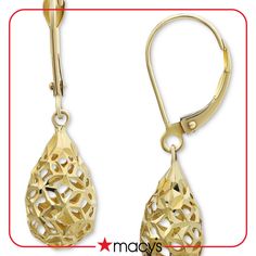 in stock 14k Gold Filigree Dangle Jewelry, Macy's Yellow Gold Drop Earrings, 14k Gold Pierced Jewelry For Evening, Macy's 14k Gold Dangle Earrings, Macy's 14k Gold Dangle Jewelry, Macy's Elegant Yellow Gold Earrings, Macy's Oval Gold Jewelry, Macy's Formal Drop Earrings, Hallmarked Teardrop Jewelry For Evening