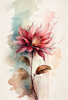 a watercolor painting of a pink flower