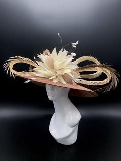 Custom Kentucky Derby hat - you pick the style you like! This style consists of a sinamay hat base, father flower, and a pheasant feather bow. Handmade Formal Hat With Curved Brim, Formal Handmade Hat With Curved Brim, Handmade Fitted Hats For Formal Occasions, Handmade Fitted Formal Hats, Bespoke Flat Brim Hat, Formal Fitted Handmade Hats, Fitted Brown Hat For Kentucky Derby, Fitted Brown Boater Hat For Kentucky Derby, Kentucky Derby Fascinator Hat For Fashion Events