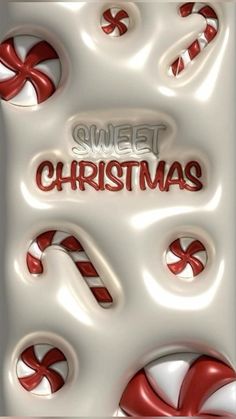 a white and red christmas card with candy canes