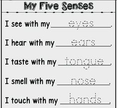 the five sensess worksheet for children to learn how to read and write