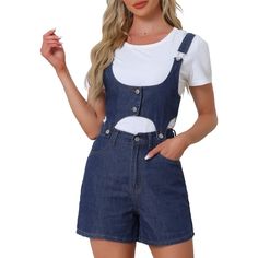 This romper is made up of several design points: square neck, sleeveless, elastic back, slash pocket, detachable 2 piece set. A nice Denim Romper for Women's, the casual style is suitable for all occasions. This Sleeveless Detachable 2 Piece Set Short Jeans Jumpsuits is a nice choice for daily outfit. Cute denim romper features a sleeveless design, perfect for warmer weather and casual outings. Stay cool and comfortable while looking effortlessly stylish. Trendy Shortalls With Suspenders, Fitted Summer Overalls With Pockets, Summer Fitted Overalls With Pockets, Trendy Summer Shortalls With Adjustable Straps, Trendy Shortalls With Suspenders For Spring, Trendy Summer Shortalls With Bib Front, Trendy Sleeveless Shortalls With Pockets, Trendy Summer Bib Front Shortalls, Trendy Spring Shortalls With Suspenders