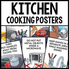 kitchen cooking posters with instructions on how to use them