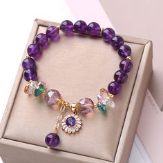 Material: Crystal Color: Purple Fashion Element: Round Style: Original Design Purple Crystal Bracelet, Bracelets Chain, Purple Crystal, Amethyst Bracelet, Purple Crystals, Nature Bracelets, Purple Fashion, Crystal Bracelet, Bracelet Jewelry