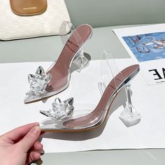 LBSFY - Summer Ladies Transparent Crystal Flower Sandals With High Heels Size chart: 33=21.5cm 34=22cm 35=22.5cm 36=23cm 37=23.5cm 38=24cm 39=24.5cm 40=25cm 41=25.5cm 42=26cm Transparent Heels Sandals, Heels Transparent, Aesthetic Heels, Transparent Sandals, Pretty Heels, Transparent Heels, Pretty Sandals, Flower Sandals, Silver Pumps