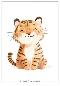 a watercolor drawing of a tiger sitting in front of a white background with the words adopt charlotte on it