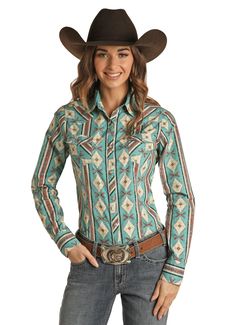 Rodeo Queen Clothes, Ladies Western Shirts, Rock And Roll Cowgirl, Brown And Turquoise, Western Style Shirt, Cowgirl Rodeo, Queen Outfit, Rodeo Shirts, Western Store