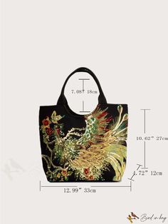 BirdinBag - Embroidered Womens Satchel: Retro Style Handbag with Removable Strap, Perfect Mothers Day Gift Black Embroidered Canvas Tote Bag, Black Embroidered Shopping Bag, Black Embroidered Bag For Daily Use, Black Embroidered Bags For Daily Use, Embroidered Handheld Shoulder Bag For Shopping, Handheld Embroidered Shoulder Bag For Shopping, Black Embroidered Double Handle Bag, Embroidered Canvas Shopping Bag, Embroidered Black Shoulder Bag With Double Handle