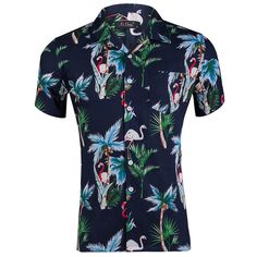 Mens Tropical Aloha Printed Shirts Funky Beach Hawaiian Shirt Button Down Casual Short Sleeve Green Leaf T-Shirt Vacation Graphic Print Collared T-shirt, Short Sleeve Shirt With Buttons For Beach Season, Vacation Beach Season Shirt With Buttons, Collared Tops With Buttons For Beach Season, Blue Button-up T-shirt For Summer, Collared Camp Shirt With Buttons For Beach, Beach Season Printed Button-up Shirt, Printed Button-up Shirt For Beach Season, Short Sleeve Camp Shirt With Buttons For Vacation