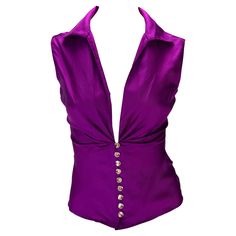 Satin Purple Top, Versace 2000s, Purple Satin Top, Jojo Outfits, Versace Blouse, Versace Clothes, Audrey Marnay, Versace Top, Png Clothes