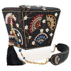 Mary Frances Hand-Beaded Novelty Handbag Inspired by the iconic Chinese food container, this unique accessory features intricate embellishments and elegant embroidered detailing making it a captivating blend of ancient traditions and modern fashion. Embellished Black Bags For Festivals, Black Embellished Bags For Festivals, Traditional Beaded Evening Shoulder Bag, Bohemian Embellished Rectangular Evening Bag, Traditional Embellished Rectangular Evening Bag, Designer Beaded Rectangular Bag, Embellished Rectangular Shoulder Bag For Festivals, Rectangular Embellished Shoulder Bag For Festivals, Traditional Rectangular Shoulder Bag For Party