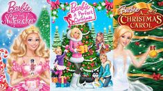 barbie and the princesses christmas carols are in front of a tree with presents on it