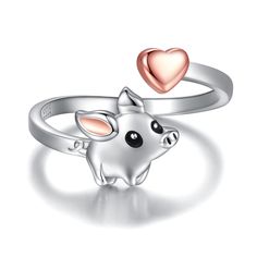 PRICES MAY VARY. Considered a very lucky creature at birth, the pig represents good luck, freedom, and fortune. The cute pig ring with the heart wraps your finger to remind you how much he loves you. Pig Rings Material - This pig ring is made from 925 sterling silver, they’re stylish and durable. The pig ring size: Adjustable from 7 to 9. Our wrap pig rings can be carefully bent in the middle to help them better fit thumbs of all different sizes. The pig rings can be used as birthday, anniversar Pig Ring, Pig Jewelry, Unicorn Ring, Dog Ring, Daughter Jewelry, Animal Rings, Thumb Ring, Cute Heart, Beaded Hoop Earrings