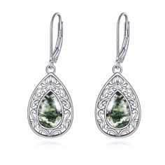 PRICES MAY VARY. Material: 925 sterling silver, Lead-Free & Nickle-Free, Hypoallergenic and Safety for sensitive skins. Design: This dangle earring is a beautiful and eye-catching piece of jewelry. The earring features a stunning teardrop moss agate set in a sterling silver floral design. The gemstone has a beautiful green waterweed pattern and is framed by a leafy floral design. The sterling silver setting is polished to a high shine, adding to the beauty of the piece. The earring is perfect fo Filigree Earrings, Earring For Women, Sterling Silver Filigree, Leverback Earrings, Silver Filigree, Moss Agate, Earrings Sterling Silver, Teardrop Earrings, Sterling Earrings