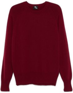 Red Crew Neck Sweater With Ribbed Cuffs, Red Cashmere Sweater With Fine Knit, Red Fine Knit Wool Sweater, Classic Red Fine Knit Sweater, Red Cashmere Sweater For Fall, Red Fine Knit Crew Neck Sweater, Red Merino Wool Sweater For Fall, Classic Red Sweater For Fall, Classic Red Crew Neck Sweater