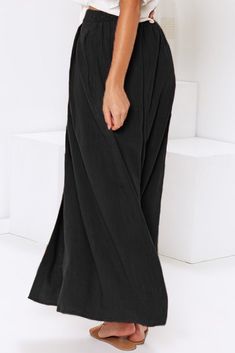 Black Buttoned Maxi Skirt Black Full-length Flowy Skirt, Full-length Black Lined Skirt, Black Full Length Lined Skirt, Full Length Black Lined Skirt, Casual Full-length Black Skirt, Casual Black Full-length Skirt, Black Full-length Lined Maxi Skirt, Black Lined Relaxed Skirt Bottoms, Chic Solid Color Long Skirt