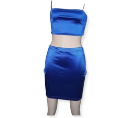 Shein Crop Top And Matching Skirt Set Size Xs Bright Blue Satin New Without Tags Bundle To Save Money Contact Me If You Have Any Questions Check Out My Closet Amorefinds For More Great Items Blue Two-piece Skirt For Party, Blue Two-piece Party Skirt, Two-piece Blue Party Skirt, Blue Party Skirt (two-piece), Blue Fitted Satin Skirt, Blue Mini Skirt For Summer Party, Casual Blue Mini Skirt For Night Out, Summer Blue Satin Skirt, Blue Satin Skirt For Summer