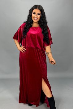 92% POLYESTER -- 8% SPANDEX  MADE IN CHINA  LENGTH:  60" Red Velvet Maxi Dress, Maxi Dress Plus Size, Velvet Maxi Dress, Velvet Maxi, Plus Size Maxi Dresses, Dress Plus Size, Size 20, Plus Size Dresses, Red Velvet