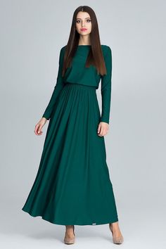 Plain Midi Dress, Simple Maxi Dress, Green Long Sleeve Dress, European Dress, Designer Evening Dresses, Long Sleeve Dresses, Maxi Robes, Green Long Sleeve, Modieuze Outfits