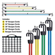 an assortment of different colored umbrellas and handles with measurements for each one in the image