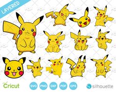 the pokemon pikachu character is shown in different positions and sizes, including their eyes