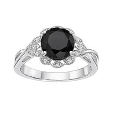 Add captivating detail to your look with this stunning onyx and white topaz halo ring. Add captivating detail to your look with this stunning onyx and white topaz halo ring.  Width: 11 mm Metal: sterling silver Finish: polished Plating: rhodium Packaging: boxedSTONE DETAILS Stone type: onyx, white topaz Total weight: 1 1/8 ct. Center stone weight: 1 ct. Center stone size: 8 mm x 8 mm Shape: round Setting: prong Gemstones may have been treated to enhance their appearance. Special care may be requ Black Diamond Ring With Halo Setting For Formal Events, Black Diamond Ring With Halo Setting For Formal Occasions, Formal Black Diamond Ring With Halo Setting, Elegant Black Cluster Ring For Formal Occasions, Elegant Black Cluster Ring For Formal Events, Elegant Black Diamond Ring With Center Stone, Elegant Black Ring With Halo Setting, Elegant Black Rings With Halo Setting, Elegant Black Cluster Ring For Promise