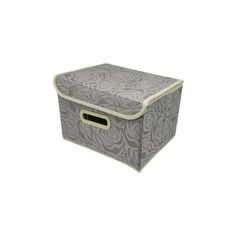 a gray and white storage box with handles