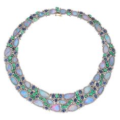 70.0 Carat Opal Emerald Diamond Statement Necklace | From a unique collection of vintage Choker Necklaces at https://www.1stdibs.com/jewelry/necklaces/choker-necklaces/. Harry Winston Necklace, Diamond Emerald Necklace, Mediterranean Jewelry, Diamond Statement Necklace, Necklaces Choker, Ammolite Jewelry, Dream Party, High Fashion Jewelry, Accesories Jewelry