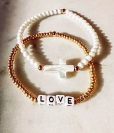 This listing is for both bracelets. (Set) Love and a cross bracelet. Beads are delicate and small. They are handmade. Faith Bracelet, Set Love, Bracelet Simple, Bracelets Set, Gold Colors, Bracelet Ideas, Cross Bracelet, Jewelry Inspo, Shopping List