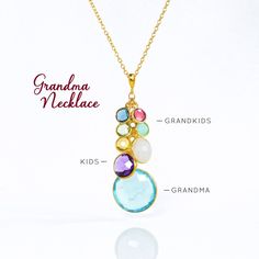 Grandma Necklace Birthstone, Grandmother Jewelry, Cascade Necklace, Grandma Necklace, Meaningful Necklace, Family Tree Necklace, Necklace Birthstone, Family Necklace, Mothers Necklace