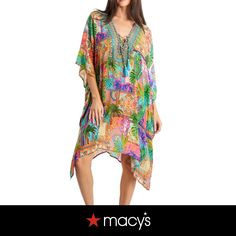 in stock Elegant V-neck Kaftan For Vacation, Spring V-neck Beachwear Tunic, V-neck Floral Print Tunic For Beach Cover-up, V-neck Kaftan For Resort Season, V-neck Kaftan For Vacation, Multicolor V-neck Kaftan For Beachwear, Tropical V-neck Cover-up For Resort Season, Spring V-neck Beachwear Kaftan, Spring V-neck Kaftan For Beachwear