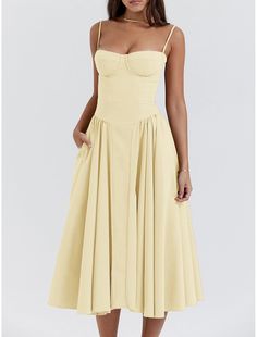 Women's Party Dress Cocktail Dress Slip Dress Ruched Sleeveless Midi Dress Vacation Elegant Black Yellow Summer Spring Dress Outline, Party Dress Cocktail, Dress Vacation, Fitted Midi Dress, Dress Slip, Dress Sleeve Styles, Evening Dresses Cocktail, Cotton Blends Dress, Sleeveless Midi Dress