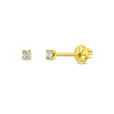 These dainty prong set diamond earrings are a wonderful accessory for your baby girl. Made from high-quality 14k yellow gold, they are safe for sensitive skin. Featuring a small 1.6mm diamond at the center, these prong-set earrings sparkle beautifully in the light. The screw-back closure ensures a secure fit, so you can be confident that your little one's earrings will stay in place. These timeless and elegant earrings make a great gift for a baby shower, christening, or any special occasion. Wi Kid Earrings, Set Earrings, Gold Jewelry Earrings, Kids Earrings, Sparkle Earrings, Elegant Earrings, Christening, Prong Setting, Baby Toddler