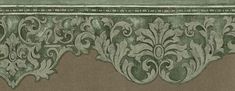 an ornate design on the side of a wall in green and brown tones with white trim