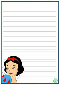 the snow queen lined paper is shown in blue and white with red bows on her head