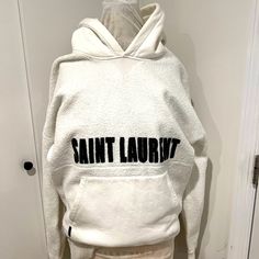 Saint Laurent White Logo Printed Hoodie Size 50 / Medium Men Material Is A Mix Of Fleece And Cotton White Streetwear Hoodie With Logo, White Logo Hoodie For Winter, Luxury White Winter Sweatshirt, Luxury White Cotton Sweatshirt, White Sporty Hoodie With Embroidered Logo, Sporty White Hoodie With Embroidered Logo, Luxury White Winter Hoodie, White Hoodie With Embroidered Logo For Winter, Winter White Hoodie With Embroidered Logo